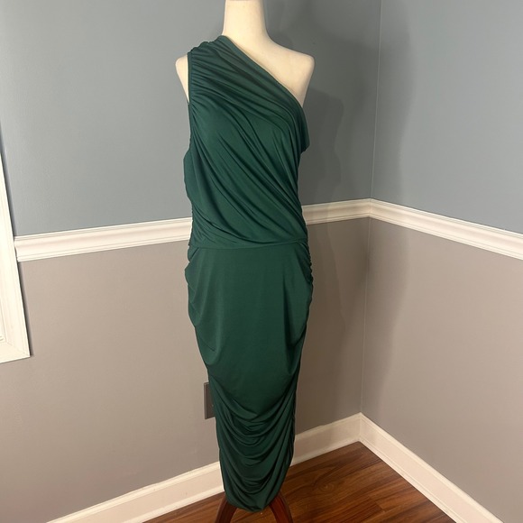 PrettyLittleThing One Shoulder Ruched Bodycon‎ Dress Emerald Green USA 16 - Picture 1 of 9